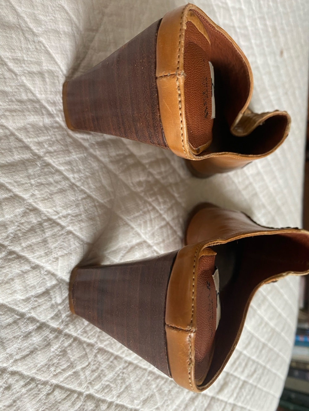 Vintage Western Tan Leather Block Heel Mules Cowgirl Desert Rodeo Exotic Size 35 - Picture 7 of 15